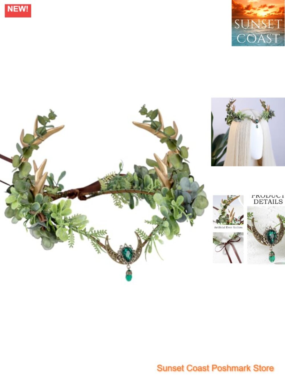 Handmade Woodland Flower Elf Antler Crown Fairy Circlet Renfaire Cosplay